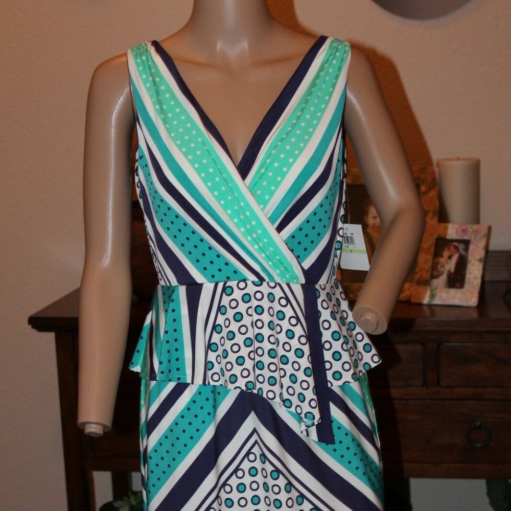 DONNA MORGAN STRIPES & POLKA DOTS VNECK PEPLUM 4